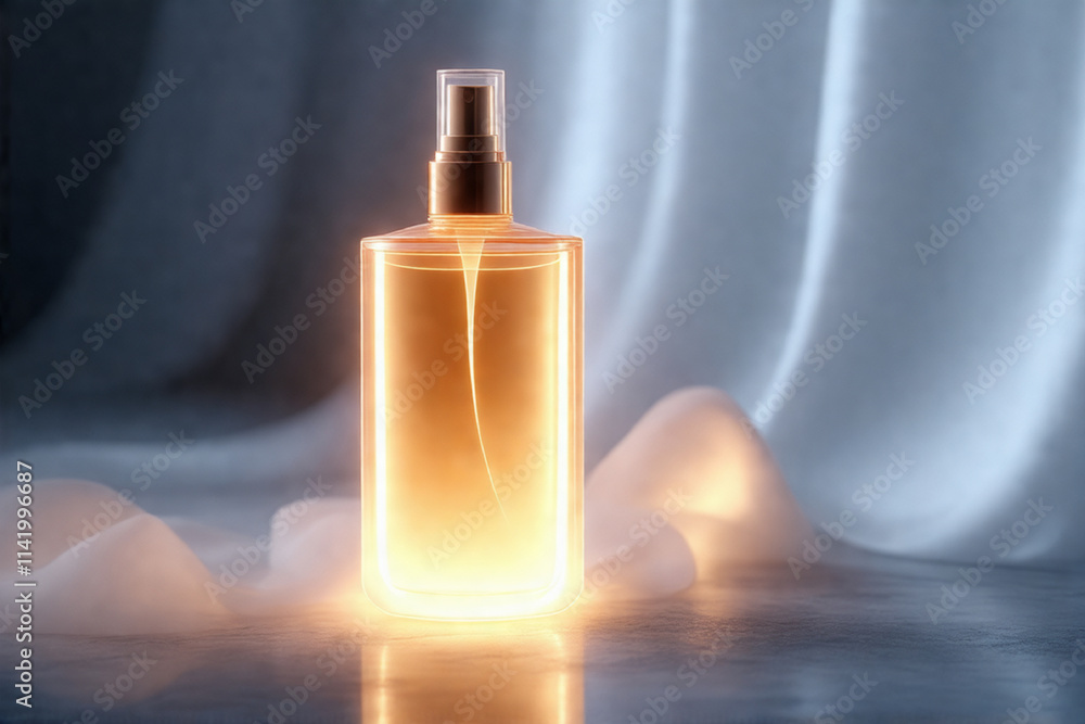 Naklejka premium Invisible skincare bottle mockup with glowing outlines