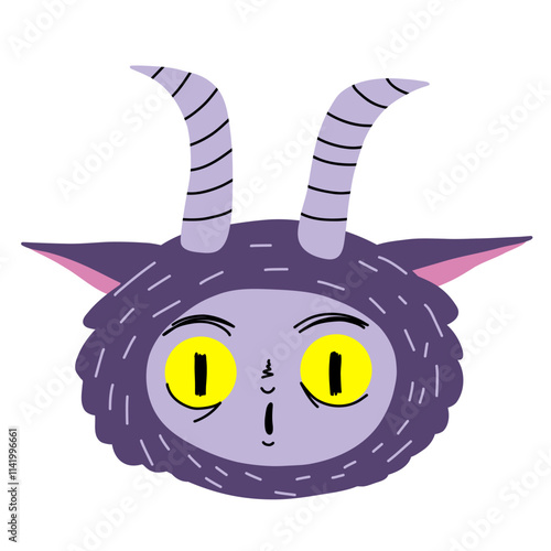 Hand drawn Christmas Krampus Goat devil illustration. Krampus character. Cute cartoon demon. Stock vector illustration isolated on white background.