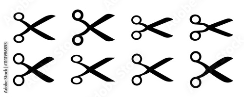 Scissors icon set. Simple silhouette of open scissors. Scissors logo icon. Stock vector illustration isolated on a white background.