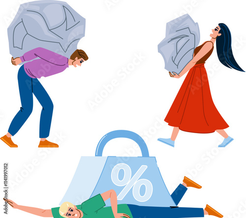 interest heavy finance burden vector. credit bankruptcy, mortgage overdraft, foreclosure recession interest heavy finance burden character. people flat cartoon illustration