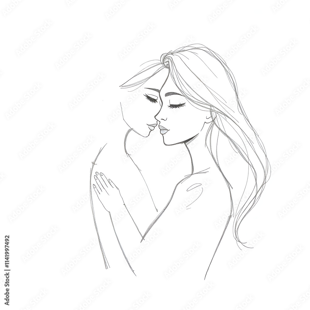 Hand-drawn sketch of a graceful and elegant motherly love figure with refined features, rough lines, textured pencil strokes on a white background.jpg Hand-drawn sketch of a graceful and elegant motherly love figure with refined features, rough lines, textured pencil strokes on a white background.jpg