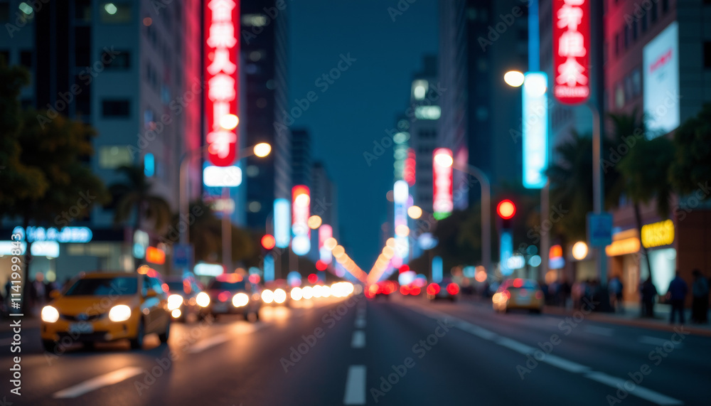 Blurred City Night Lights and Cars