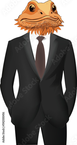 Bearded dragon lizard businessman wearing suit and tie