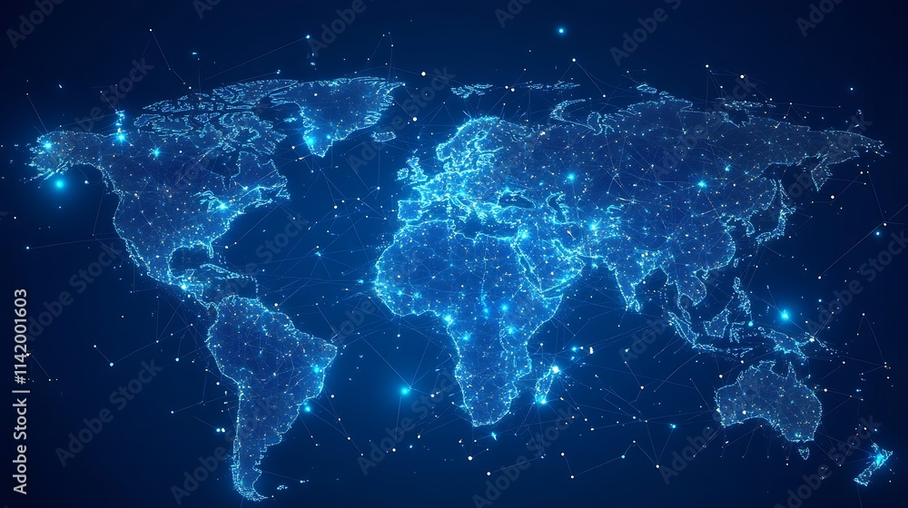 Global Network: Illuminated World Map 3D Render. AI Generated Global Network: Illuminated World Map 3D Render. AI Generated