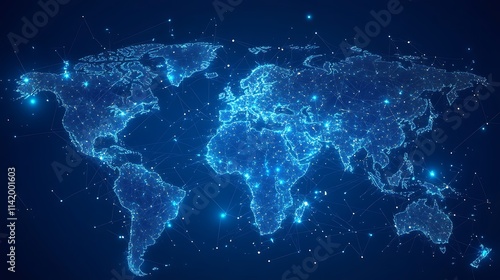 Wallpaper Mural Global Network: Illuminated World Map 3D Render. AI Generated Torontodigital.ca