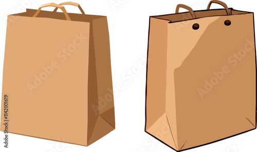 Two empty brown paper shopping bags with handles