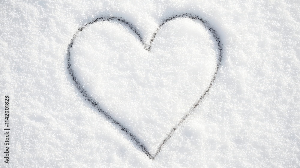 Heart Shape Drawn in Fresh Snow on a Winter Day Heart Shape Drawn in Fresh Snow on a Winter Day