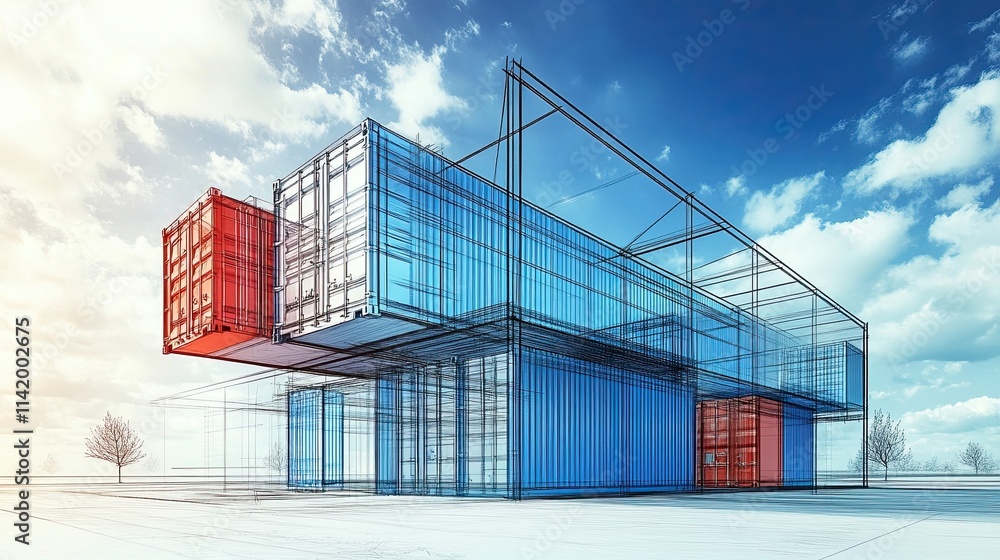A Contemporary Fusion: The Interplay of Industrial Aesthetics and Sustainable Living in a Container-Based Architectural Marvel A Contemporary Fusion: The Interplay of Industrial Aesthetics and Sustainable Living in a Container-Based Architectural Marvel