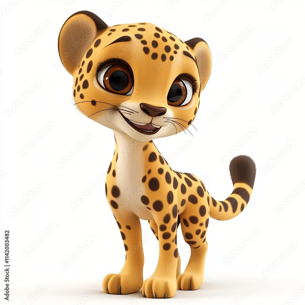 Cute Cheetah Cub 3D Render on White Background
