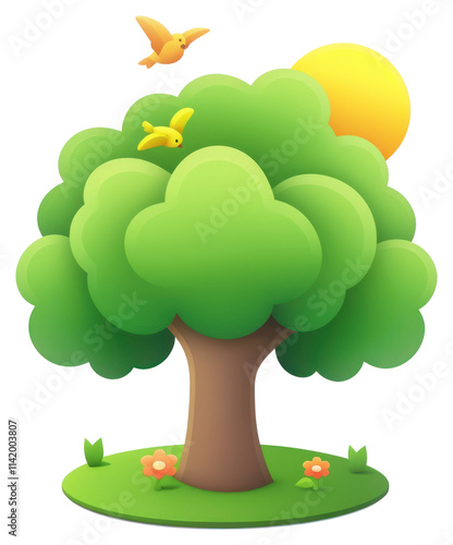 PNG Cartoon tree icon green illustration flowers. photo