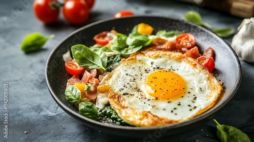 Sunny-Side Up Egg and Spinach Breakfast Bowl. AI Generated