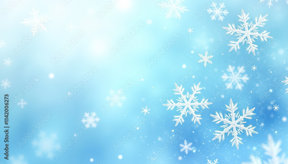 Winter illustration with watercolor style featuring snowflakes on soft blue background Winter illustration with watercolor style featuring snowflakes on soft blue background