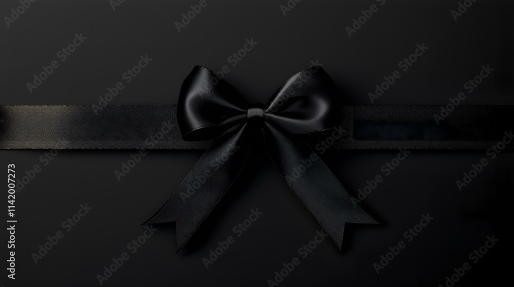 A sleek black ribbon with an elegant satin bow centered on a dark, textured background, emphasizing simplicity and sophistication. A sleek black ribbon with an elegant satin bow centered on a dark, textured background, emphasizing simplicity and sophistication.