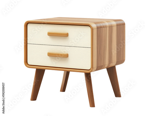 Foto Modern wooden nightstand with two drawers and tapered legs, featuring stylish design that enhances any bedroom decor
