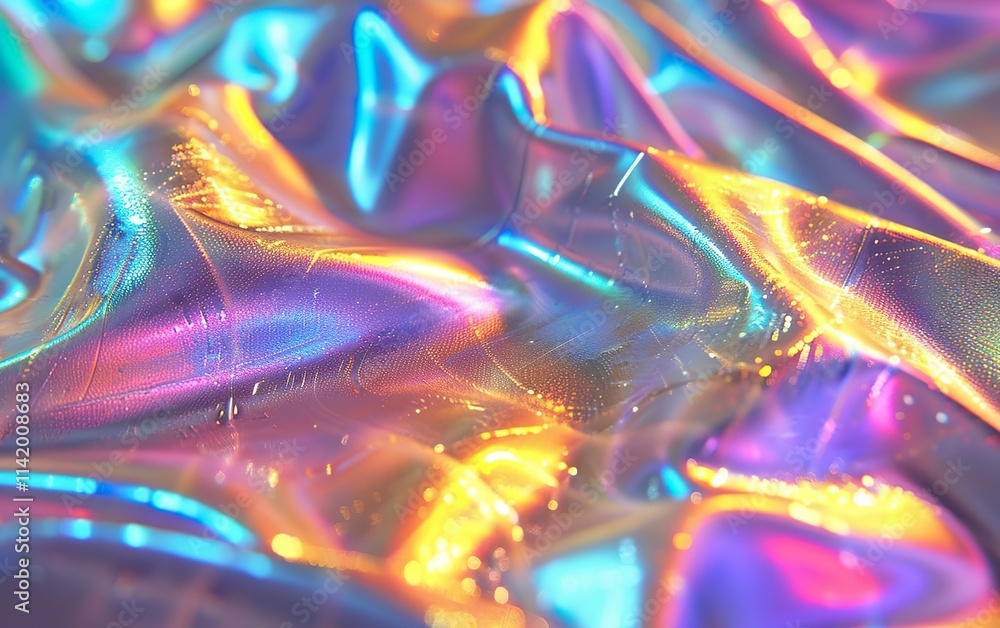 Glass morphism style grain texture. Pink textile with soft folds. Holographic abstract design. Rainbow gradient colors. Etherial surface pattern. Y2K, 2000s, past era, nostalgic retro futurism Glass morphism style grain texture. Pink textile with soft folds. Holographic abstract design. Rainbow gradient colors. Etherial surface pattern. Y2K, 2000s, past era, nostalgic retro futurism