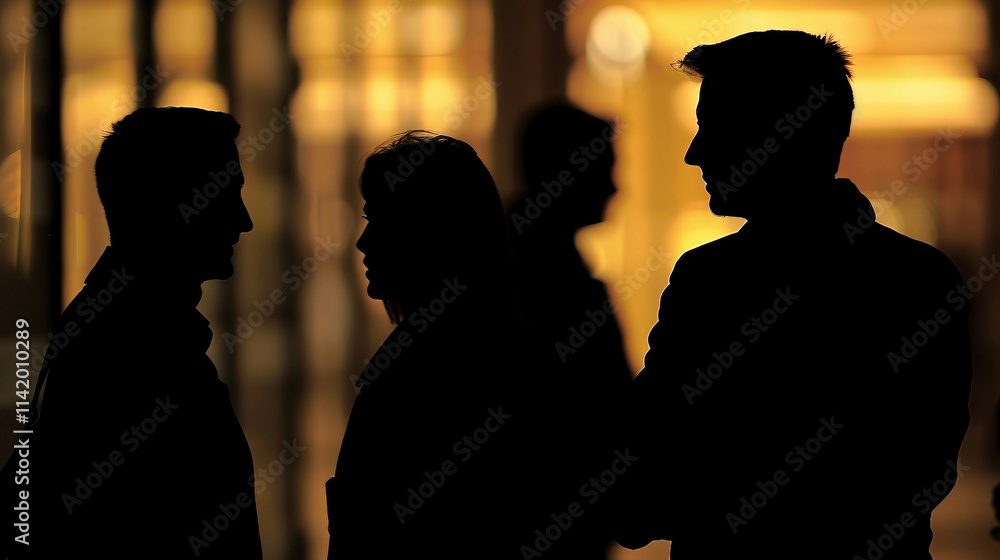 Business people silhouetted against a sunset, engaging in a professional discussion outdoors. The corporate team collaborates in an open environment, emphasizing teamwork, leadership. Business people silhouetted against a sunset, engaging in a professional discussion outdoors. The corporate team collaborates in an open environment, emphasizing teamwork, leadership.