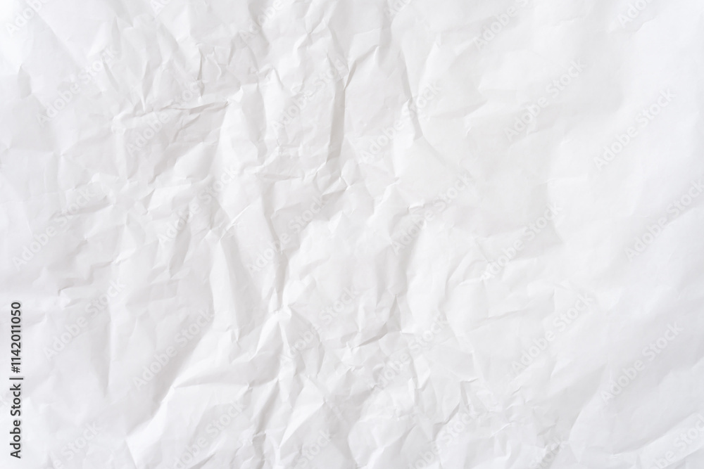 Top view and full frame of wrinkled or crumpled white stencil paper texture used for wrinkled or crumpled white paper background texture in decorative art work