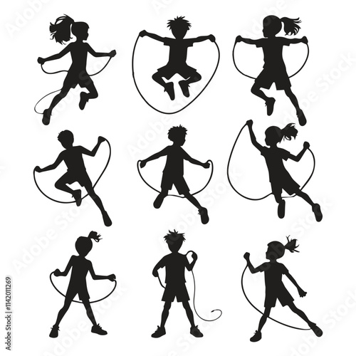 Kids Jumping Rope in Silhouette Illustration