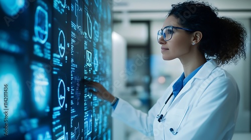 A medical researcher examining a screen filled with patient health data, highlighting the importance of data sharing in improving healthcare outcomes 