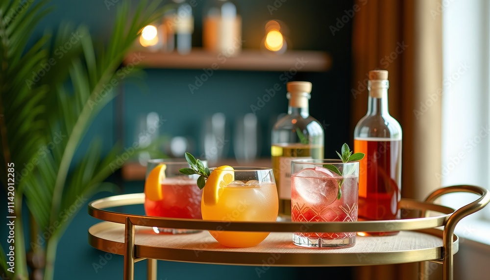 Elegant Cocktails on a Gold Bar Cart Elegant Cocktails on a Gold Bar Cart