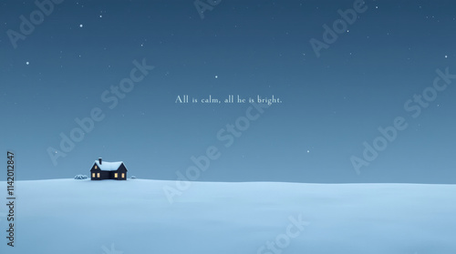 Silent Snowscape Christmas Card with a Minimalist Snowy Landscape and Tiny House