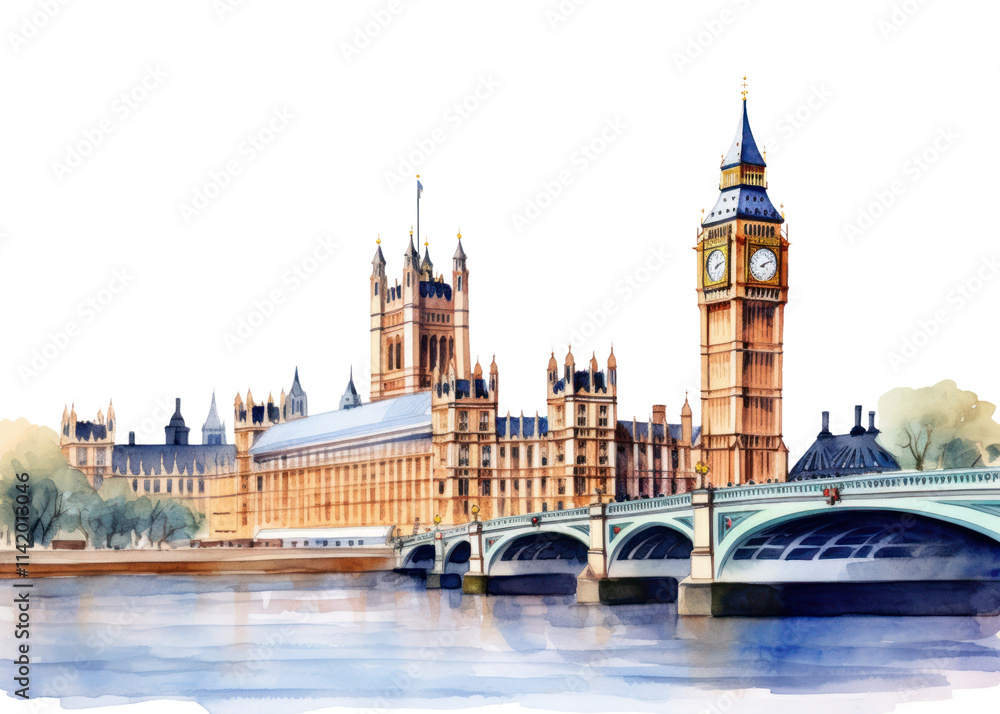 Naklejka premium PNG Architecture parliament watercolor building.