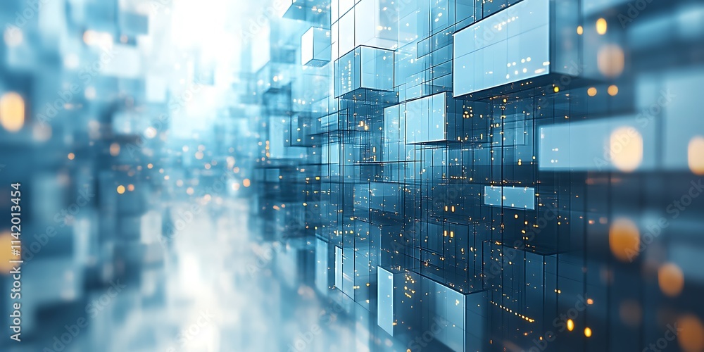 Obraz premium Abstract blue and gold geometric cube structure.