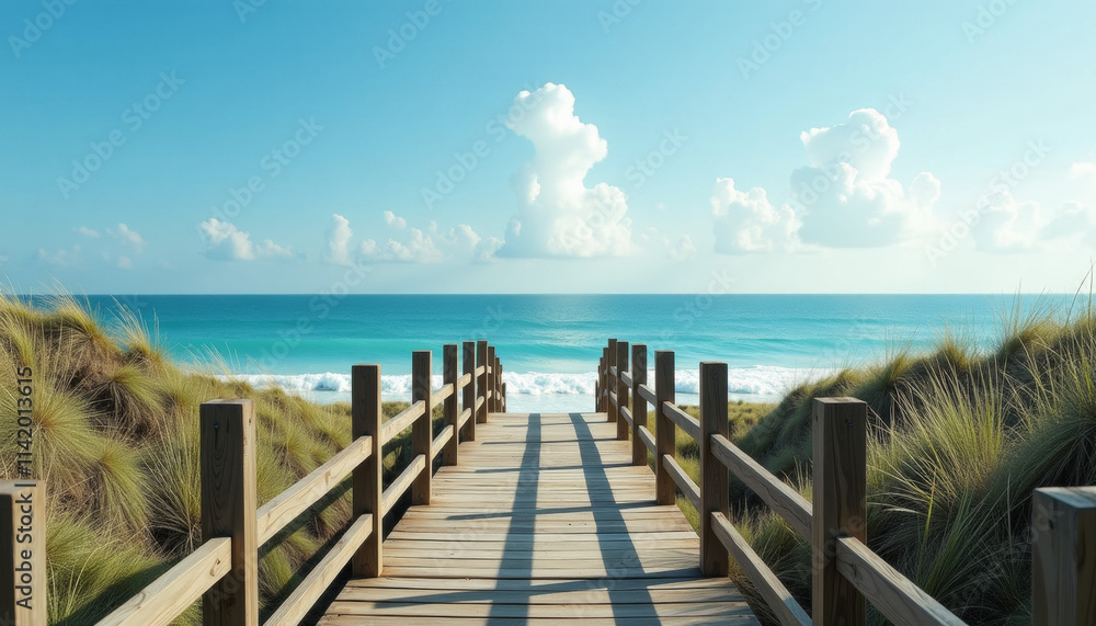 Serene Beach Pathway Under a Sky of Clouds Serene Beach Pathway Under a Sky of Clouds