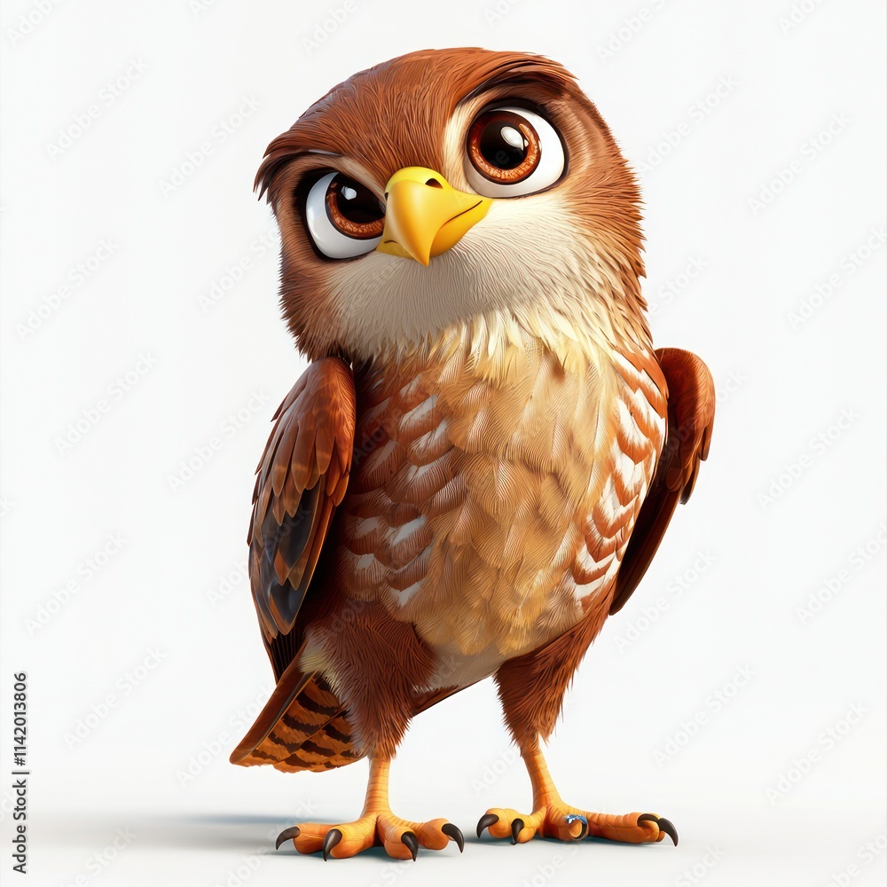 Fototapeta premium Large stylized owl with expressive eyes, fluffy feathers, endearing look, 8K detail, studio lighting