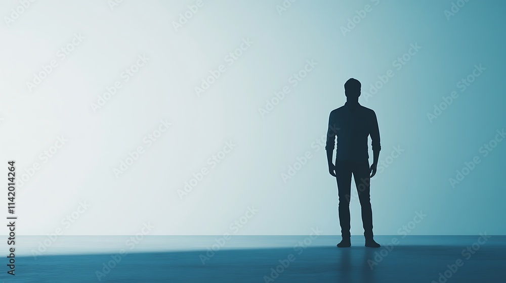 Dark person stands alone, wide shot photo mockup.. AI Generated Dark person stands alone, wide shot photo mockup.. AI Generated