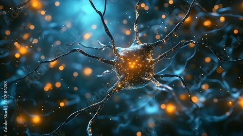 Neural Network Firing: 3D Render of Neuron Activity. AI Generated photo