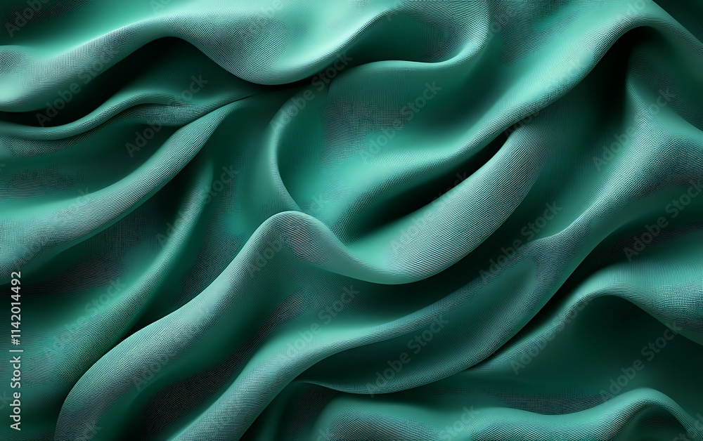 Obraz premium Teal fabric with soft, flowing waves and folds.