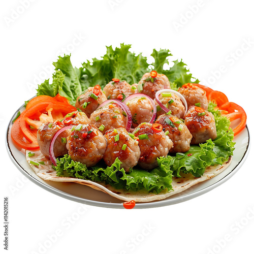 Pork Ball Wraps Nam Neung with vegetable isolated on transparent background
 photo