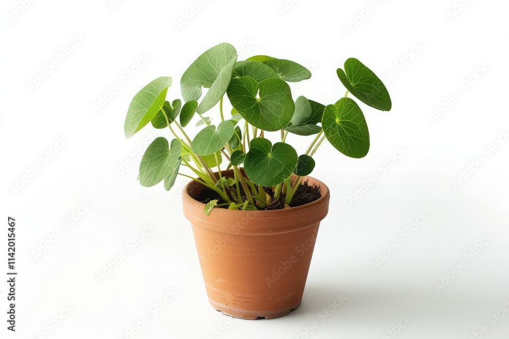 Pilea plant on white background, showcasing round green leaves and vibrant growth. Pilea plant on white background, showcasing round green leaves and vibrant growth.