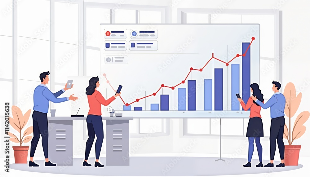Obraz premium Business Growth Analysis Office Digital Illustrations Collaborative Environment Team Perspective