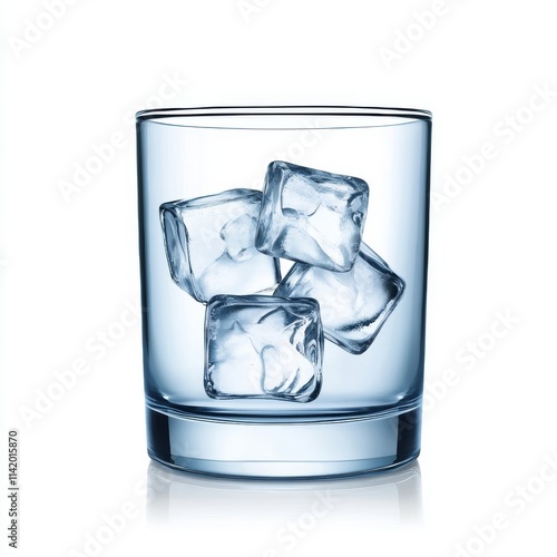 A clear glass with ice cubes, perfect for refreshing beverages and cocktail presentations. photo