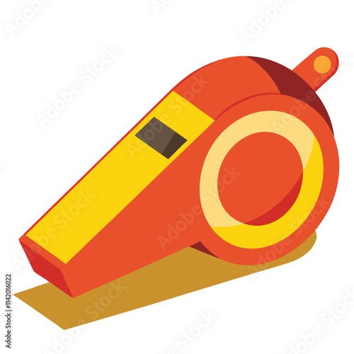 This yellow plastic toy whistle on white is a vector illustration symbol, a 3d icon design object