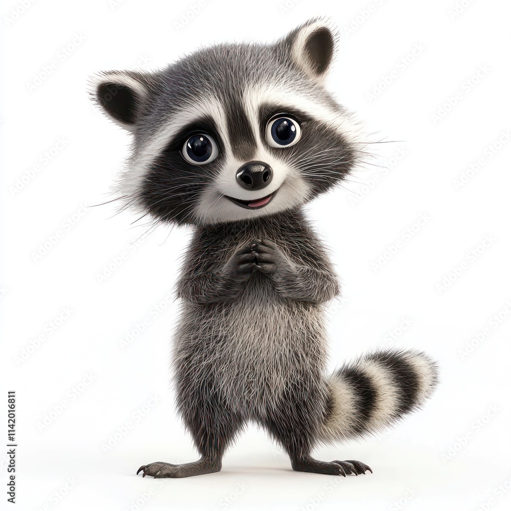 Joyful raccoon in 3D cartoon, solid white setting. Joyful raccoon in 3D cartoon, solid white setting.