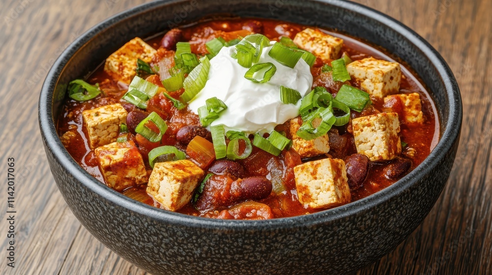 Plant-Powered Chili with Tofu Vegan Delight Cozy Kitchen Comfort Food Top View Plant-Powered Chili with Tofu Vegan Delight Cozy Kitchen Comfort Food Top View