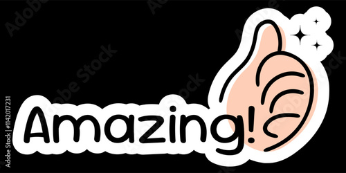Amazing! Text with Thumbs Up Illustration for Compliments and Stickers