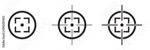 Target aim set. Crosshair target weapon sniper army sight for gun or rifle. Focus on aim set. Sniper target navigation for shooting, optic crosshair, weapon, military, shooting game and accuracy.