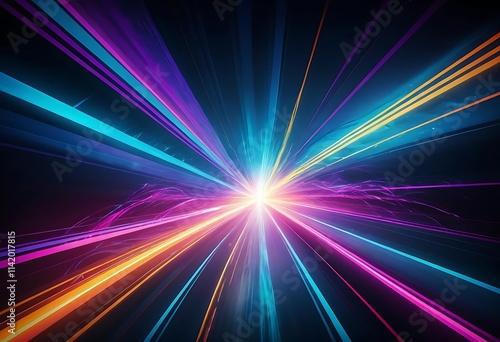 Bright, colorful lines radiating outward from a central point, creating a vibrant, starburst effect.

