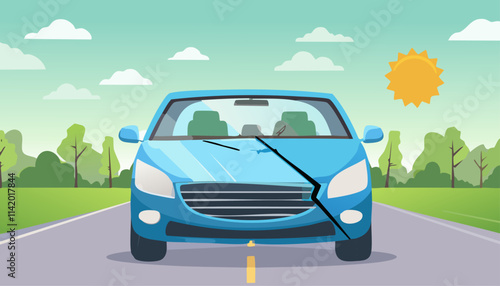A beautiful blue car gracefully glides along a winding road, basking in the warm sunlight and thoroughly enjoying the delightful weather on its scenic journey