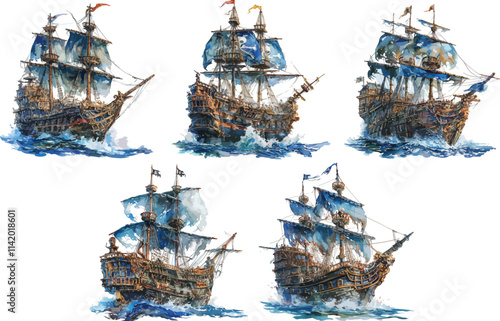 sunken pirate ship watercolor clipart