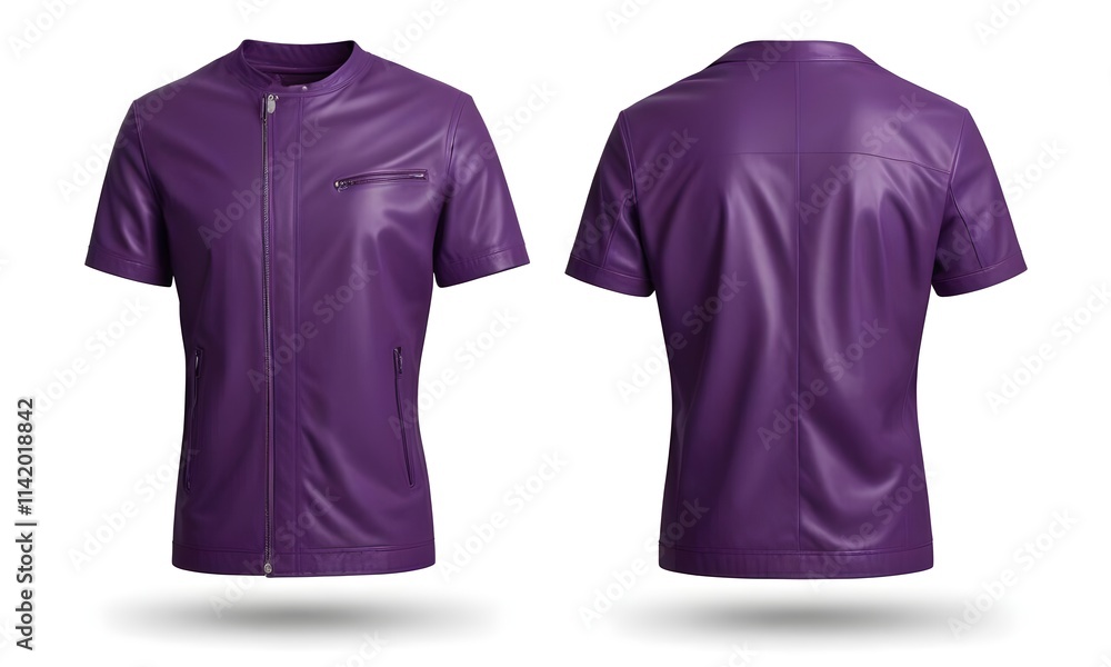 A purple mockup leather jacket with front and back views A purple mockup leather jacket with front and back views