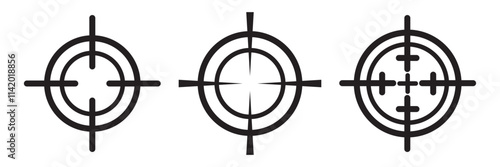 Target aim set. Crosshair target weapon sniper army sight for gun or rifle. Focus on aim set. Sniper target navigation for shooting, optic crosshair, weapon, military, shooting game and accuracy.