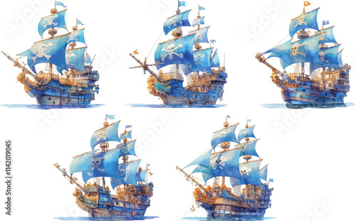 sunken pirate ship watercolor clipart