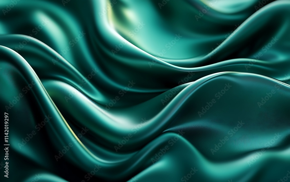 Obraz premium Teal silk fabric with elegant flowing waves and soft highlights.