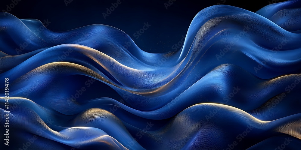 Obraz premium Abstract blue and gold flowing waves.
