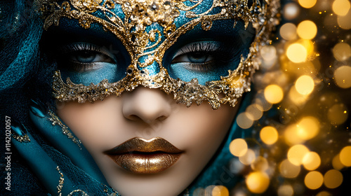 Wallpaper Mural Mystery woman in colorful venetian mask on black bokeh background. Mardi Gras, Purim traditional masquerade party concept. Mystery carnival backdrop for design card, banner Torontodigital.ca